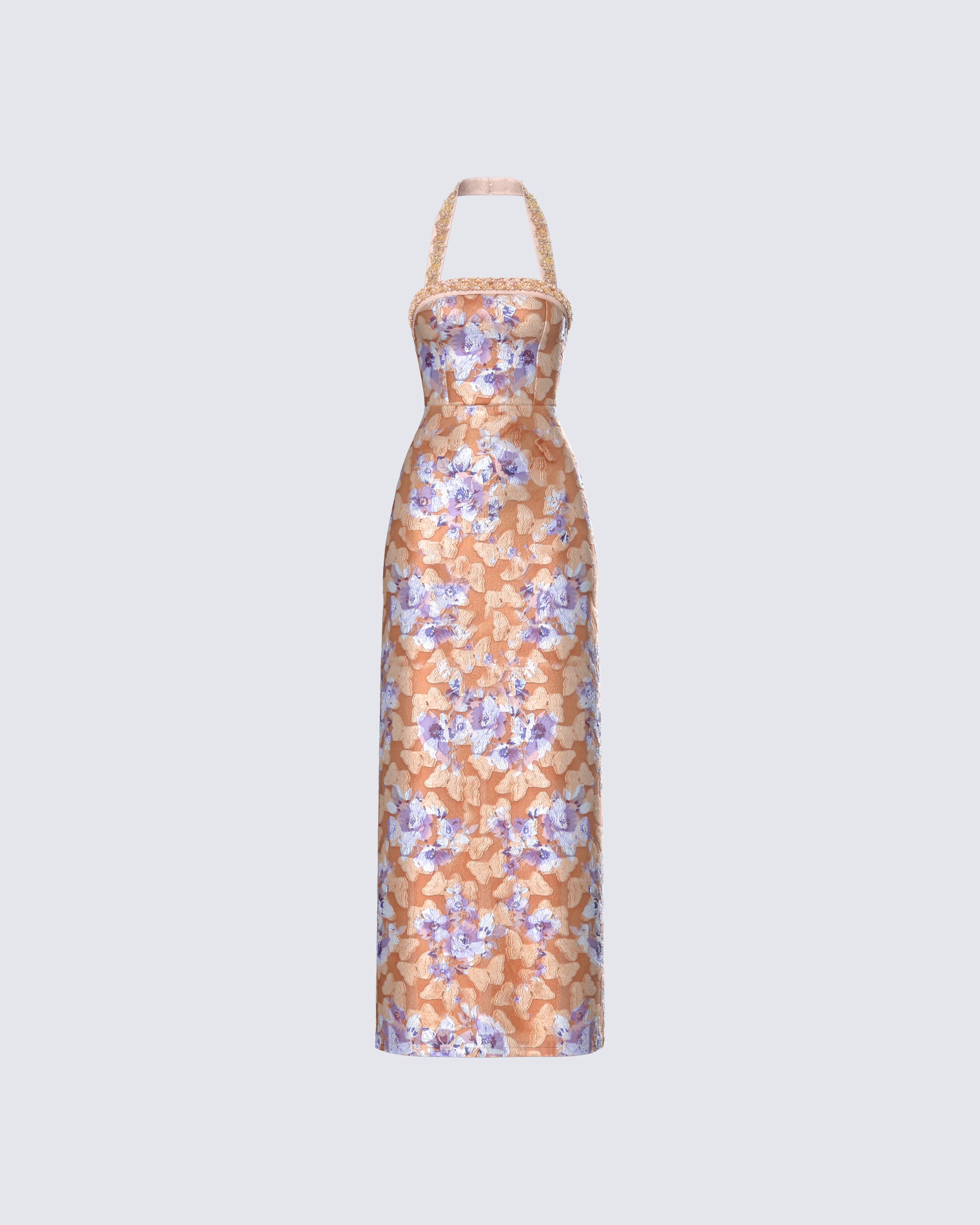 Ari Orange Floral Burnout Maxi Dress product front