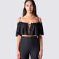 Catalina Black Chiffon Ruffle Top model front