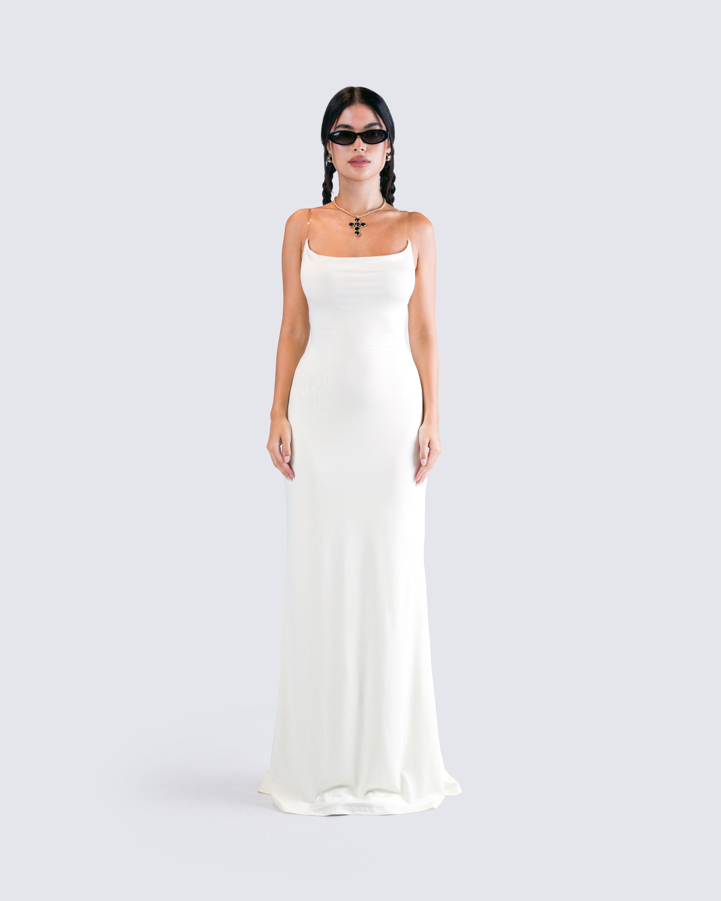 Sana Ivory Cowl Maxi Dress model front