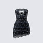 Clover Hand Beaded Rhinestone Black Mini Dress product front