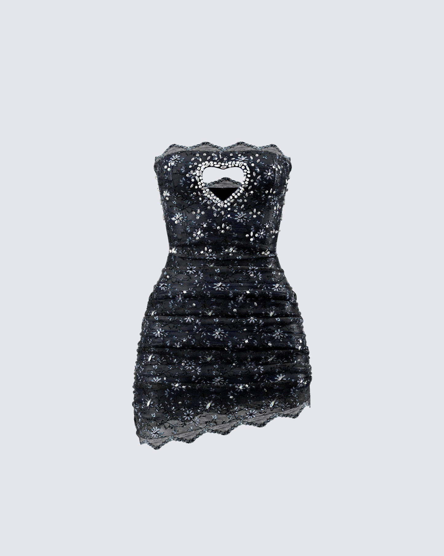 Clover Hand Beaded Rhinestone Black Mini Dress product front