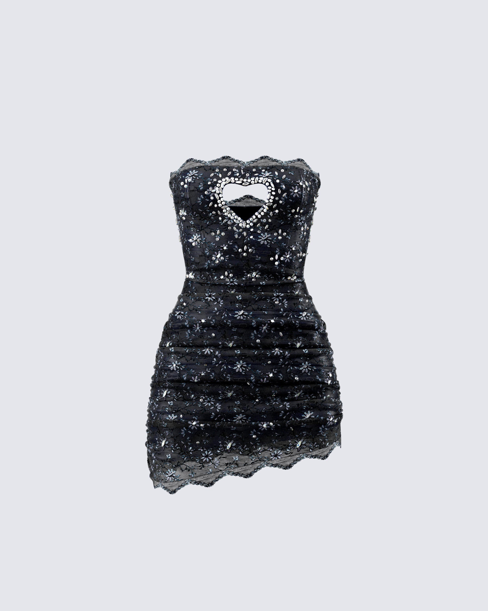 Clover Hand Beaded Rhinestone Black Mini Dress product front