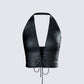 Selena Black Embossed Lace Up Top product front