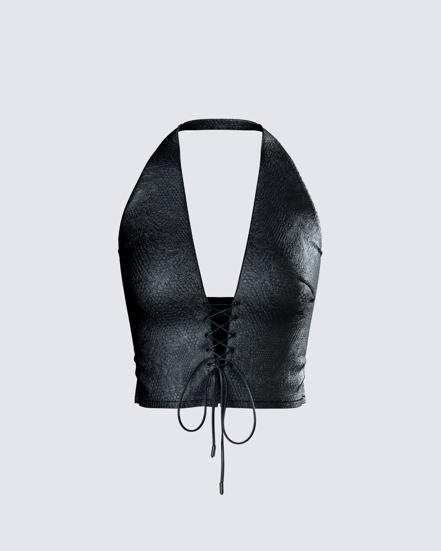 Selena Black Embossed Lace Up Top product front