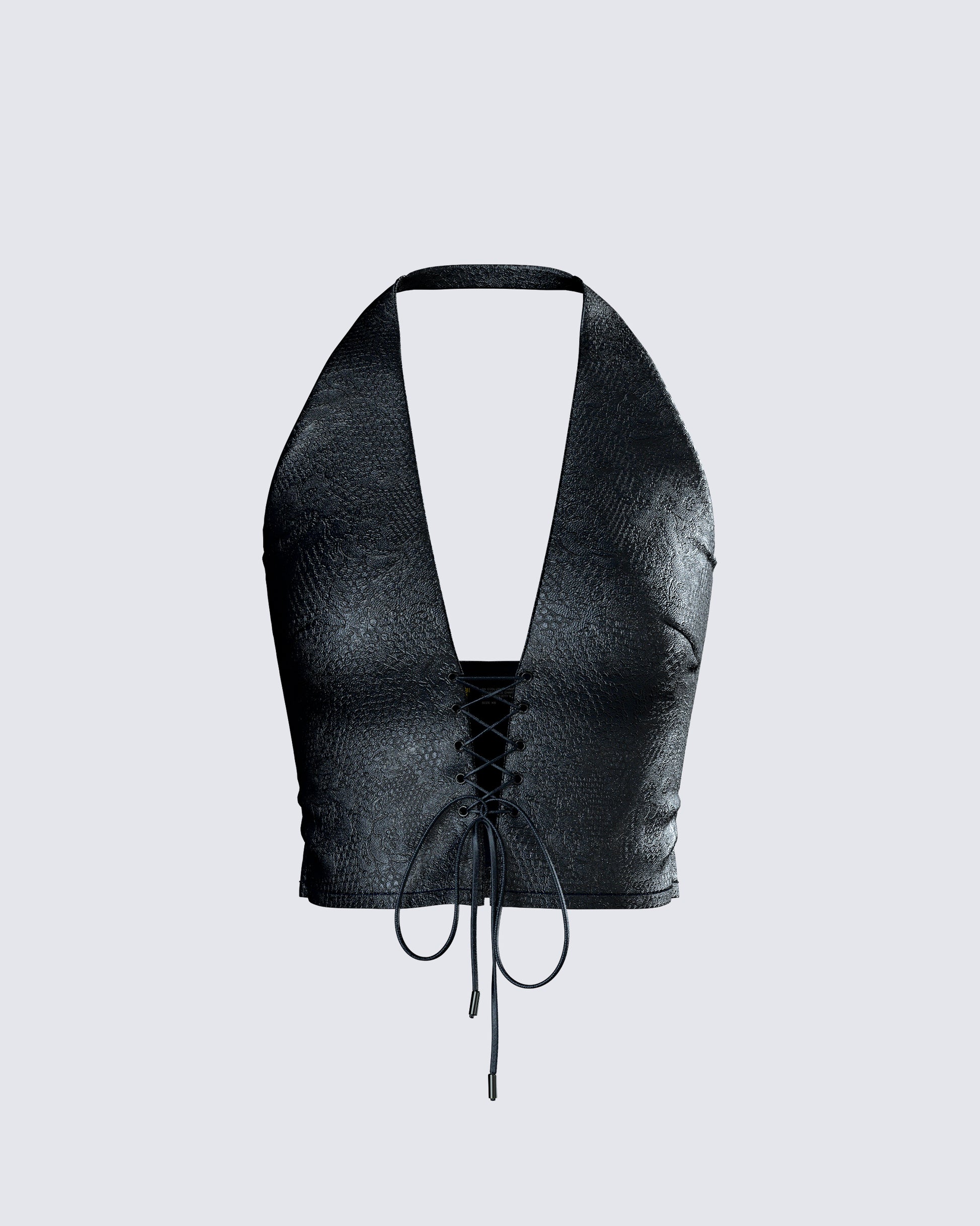 Selena Black Embossed Lace Up Top product front