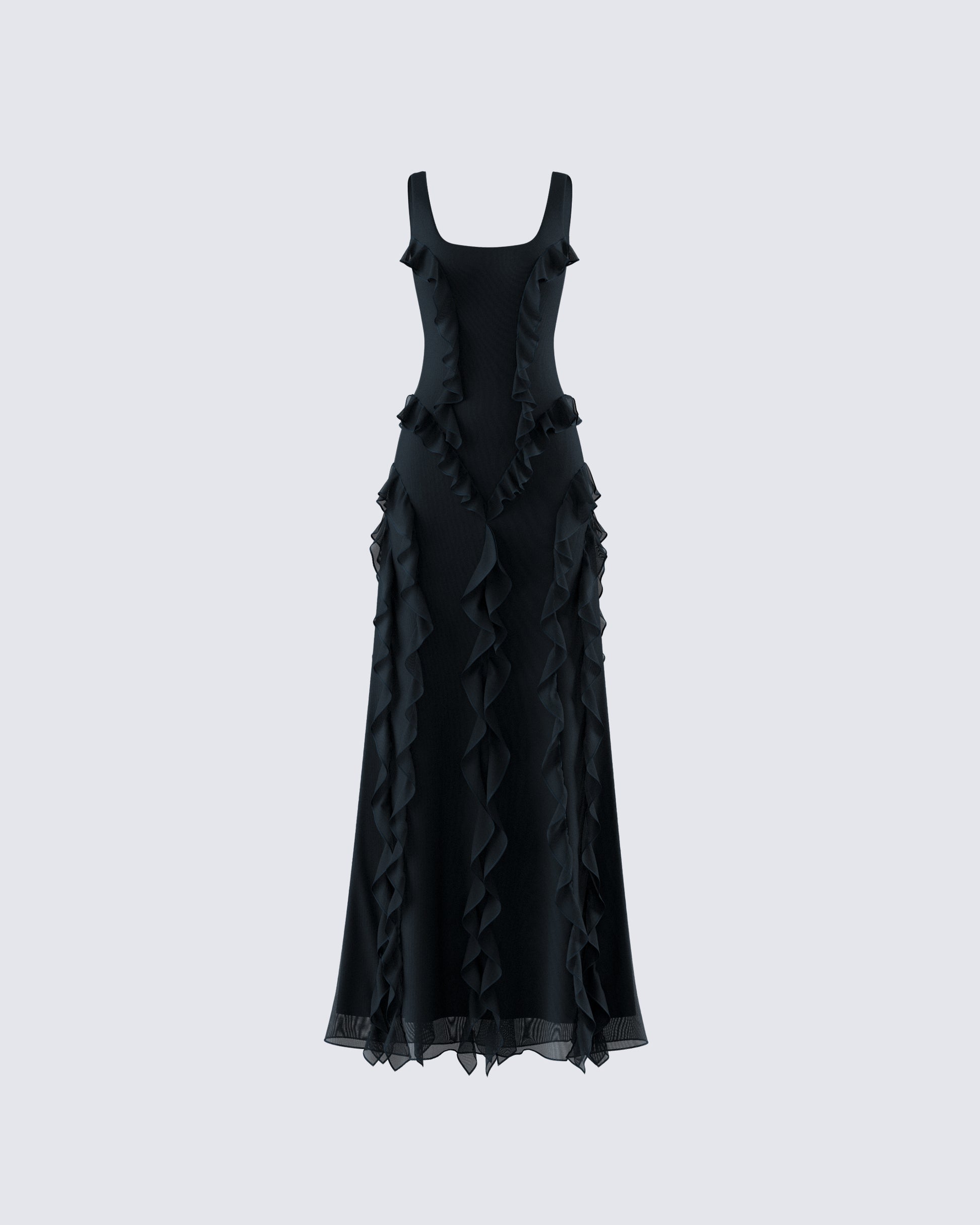 Katelyn Black Ruffle Maxi Dress product front