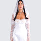 Alexa White Gauze Hooded Shrug model front
