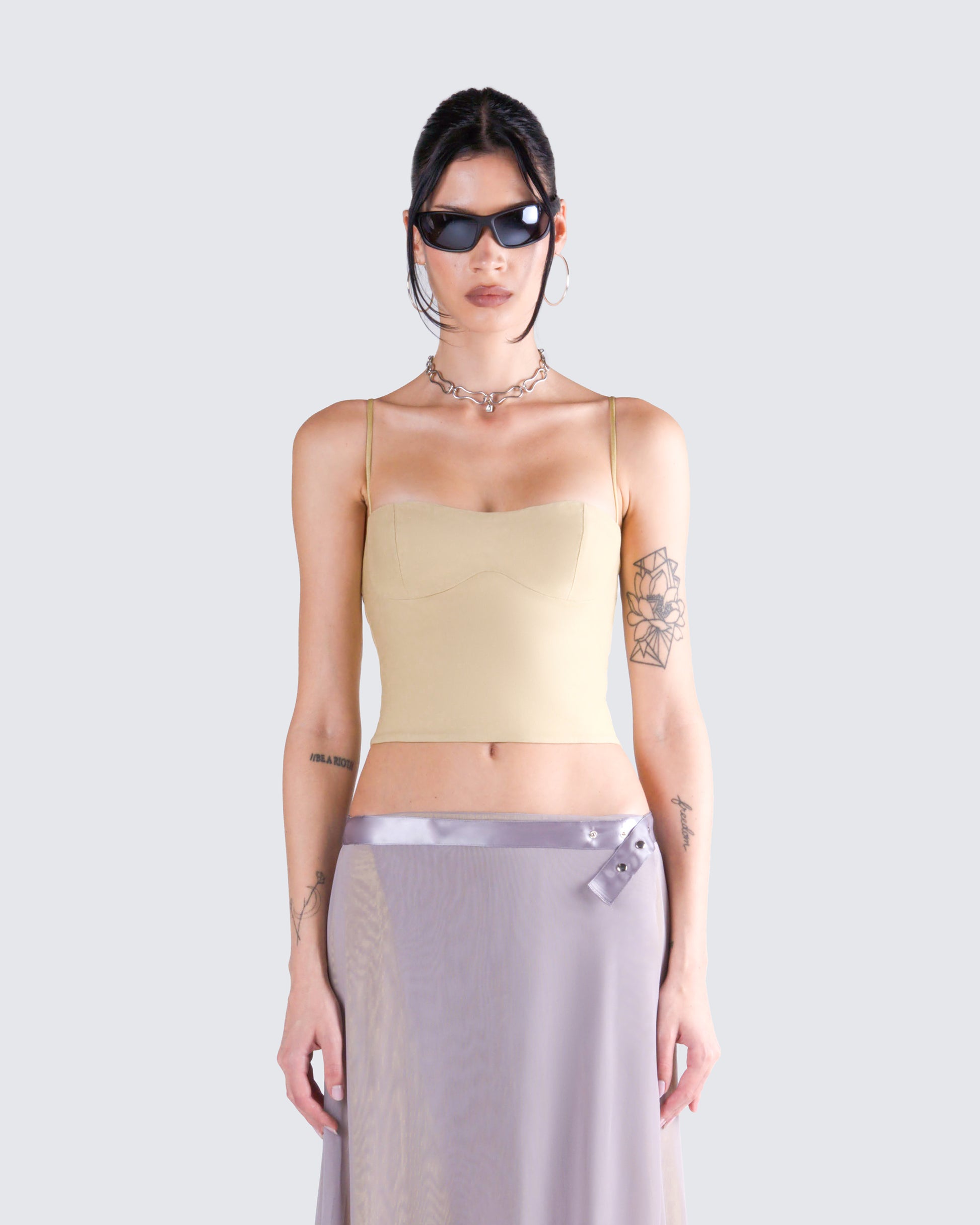 Amberly Beige Corset Top model front