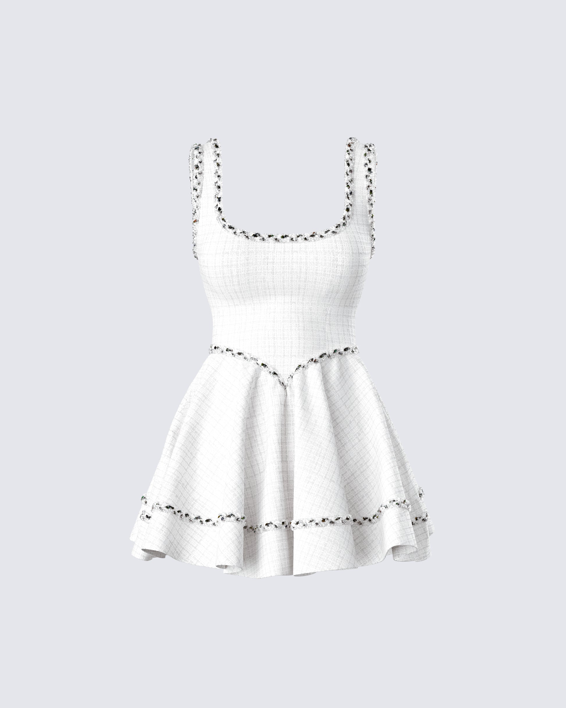 Lorene Ivory Tweed Mini Dress 3d product front