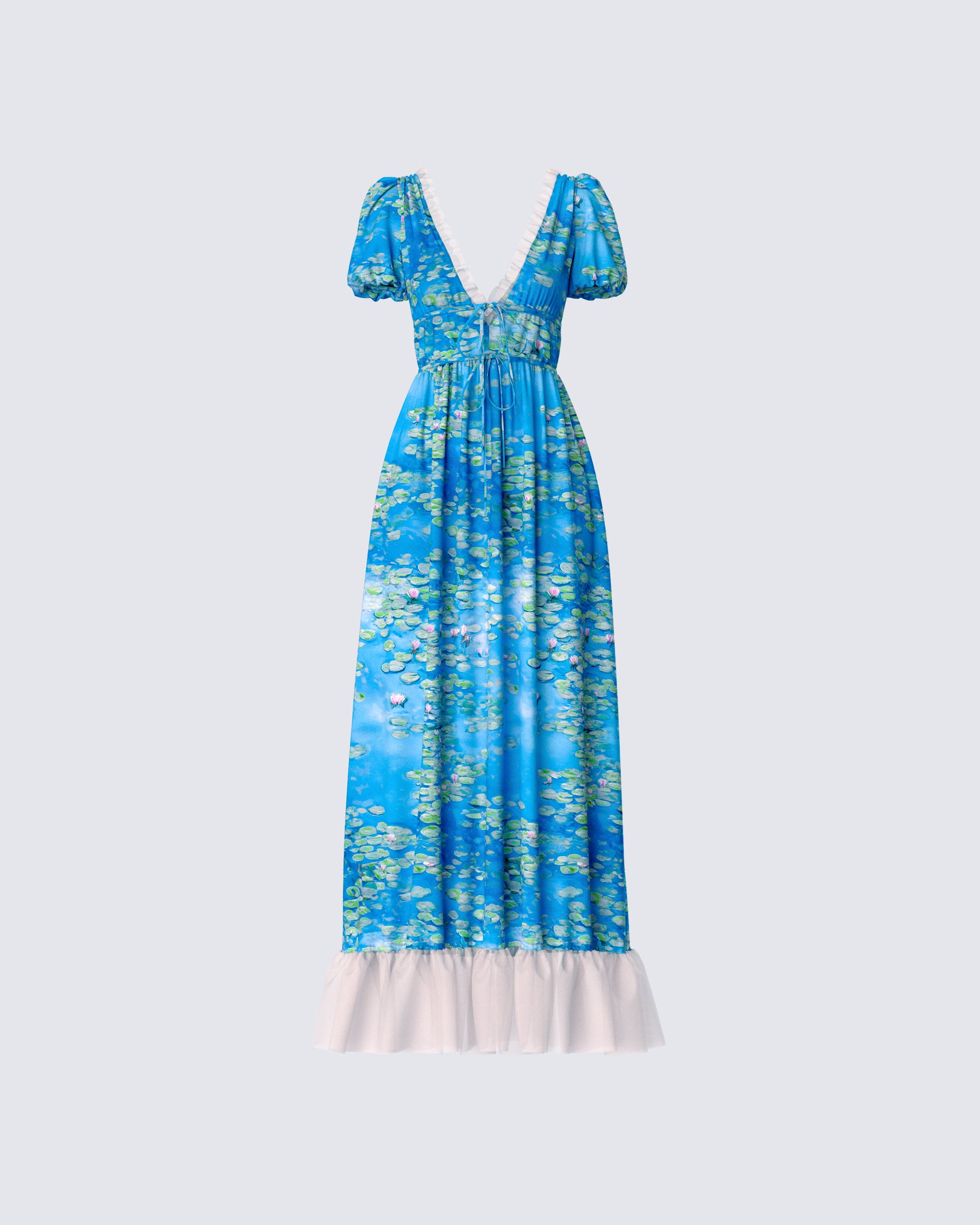 Loire Blue Water Lilies Print Maxi Dress product front