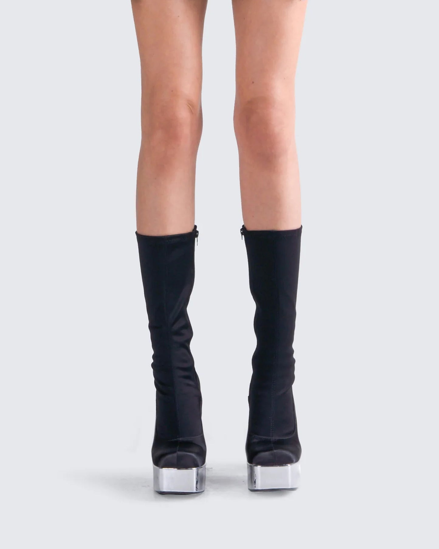 Marcil Black Heeled Platform Boot model front