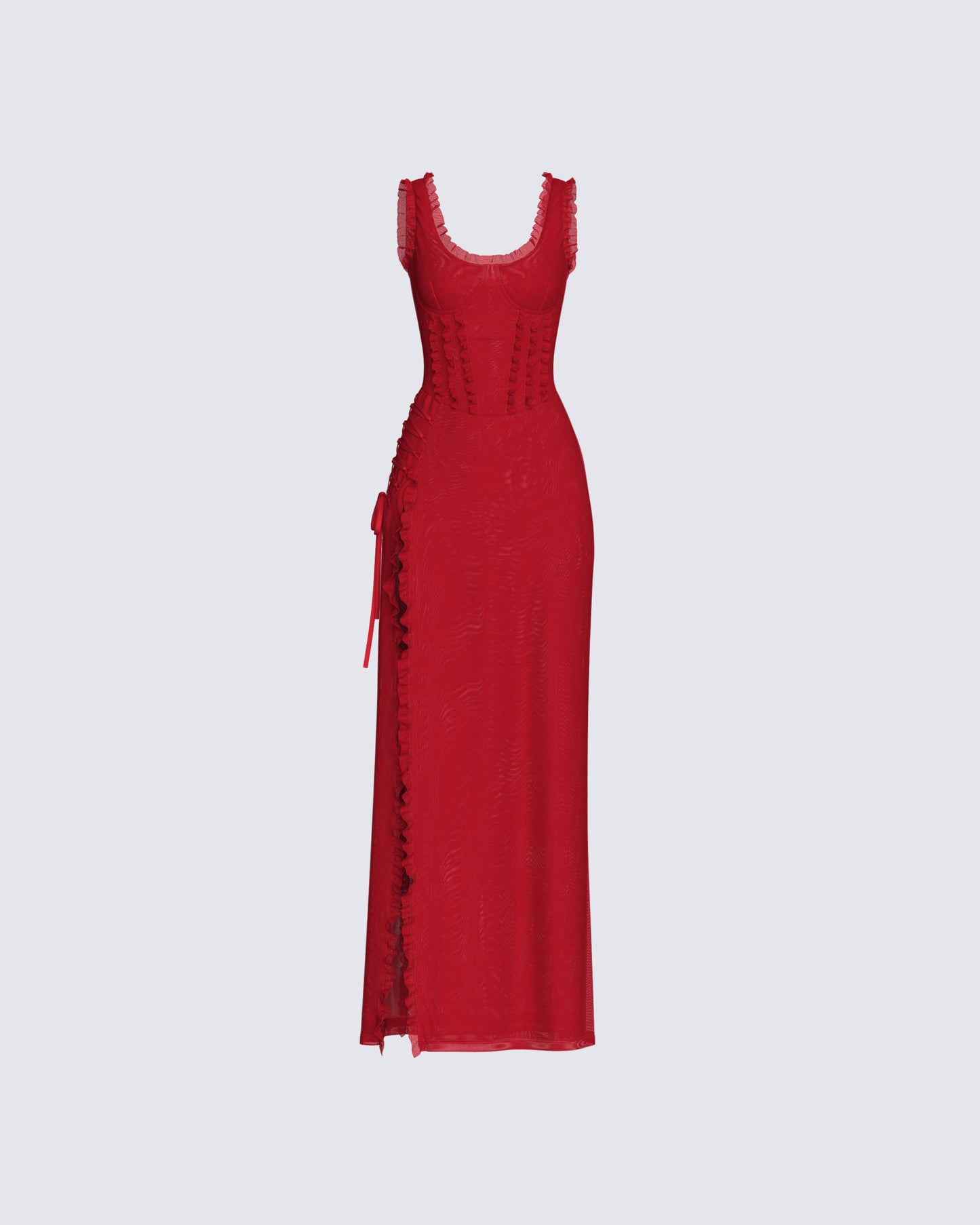 Kimoni Red Ruffle Corset Maxi Dress product front