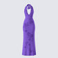 Nari Purple Rhinestone Plunge Maxi Dress product front
