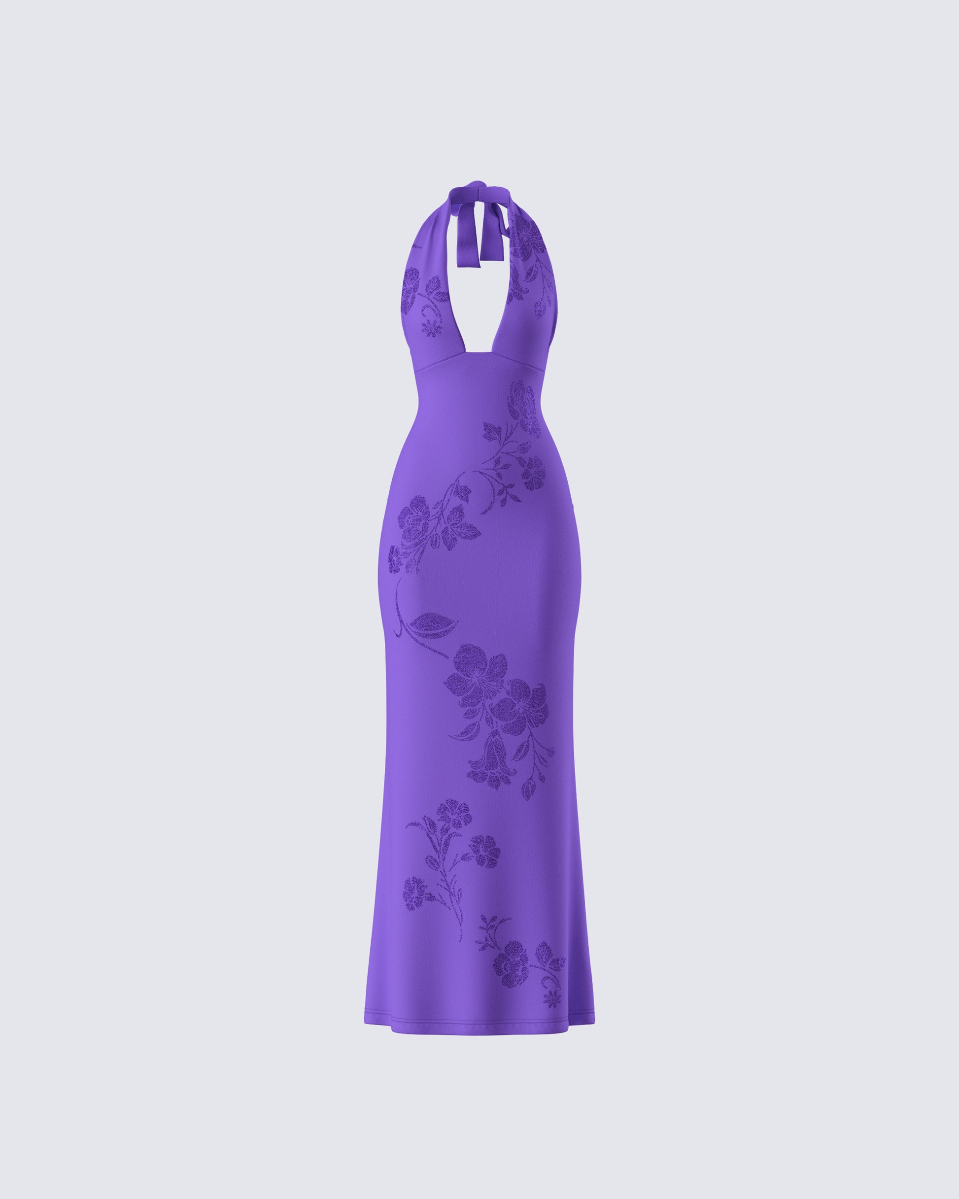 Nari Purple Rhinestone Plunge Maxi Dress product front