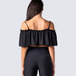 Catalina Black Chiffon Ruffle Top
