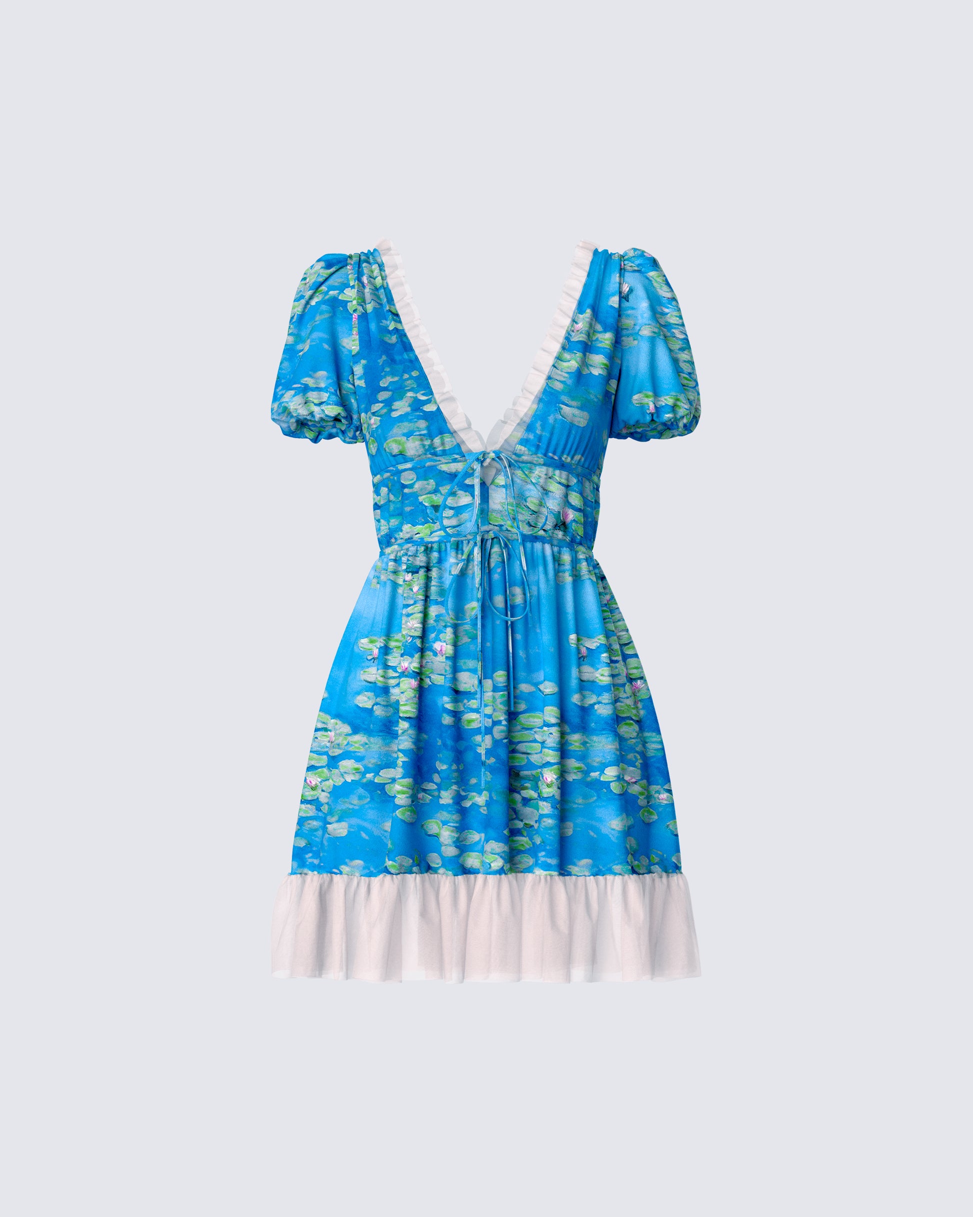 Lacey Blue Water Lilies Print Mini Dress product front