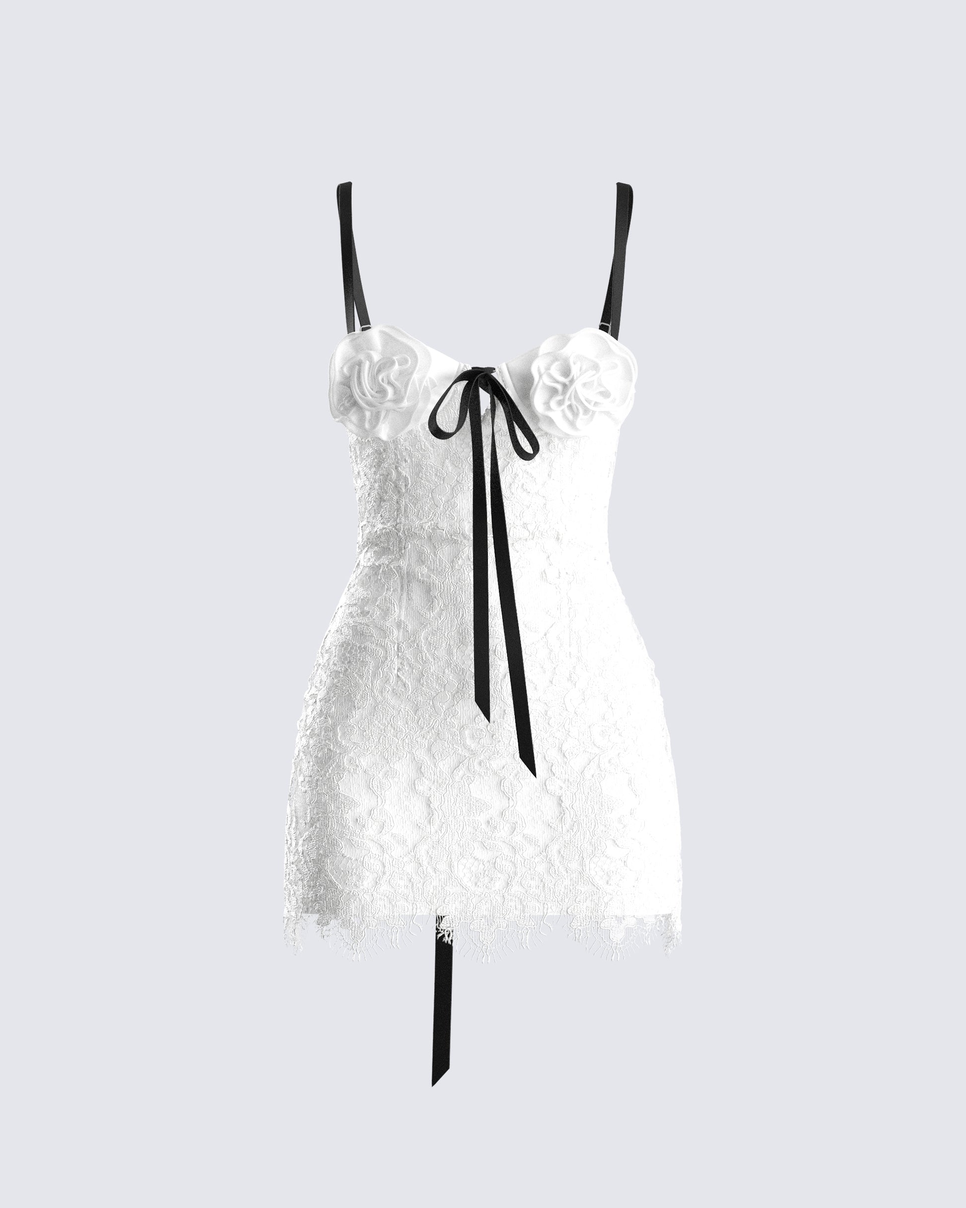 Daisy White Lace Floral Mini Dress product front