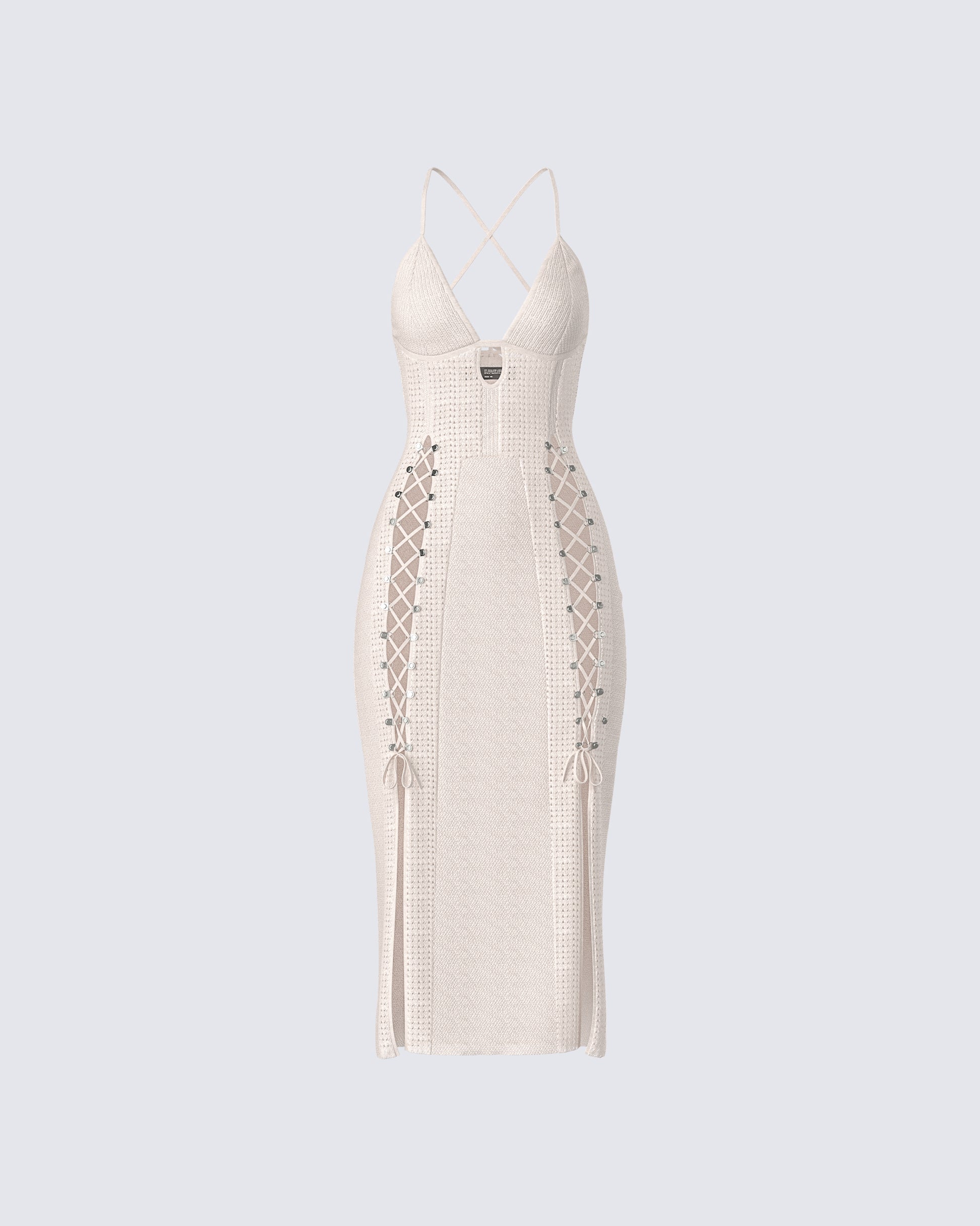 Jing Ivory Crochet Knit Midi Dress product front