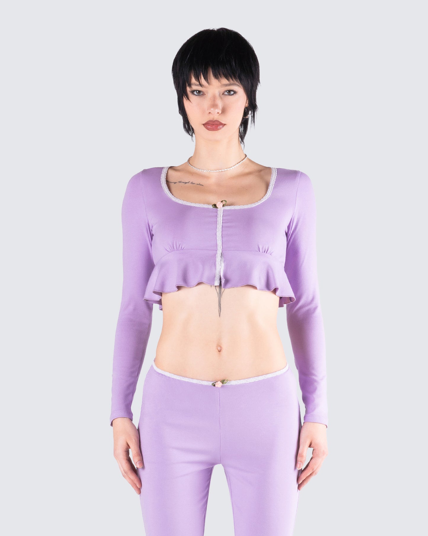 Scout Purple Rib Flyaway Top model front