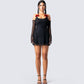Ginny Black Mesh Mini Dress model front