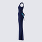 Kinny Navy Butterfly Print Maxi Dress