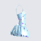 Tif Blue Satin Floral Bubble Dress