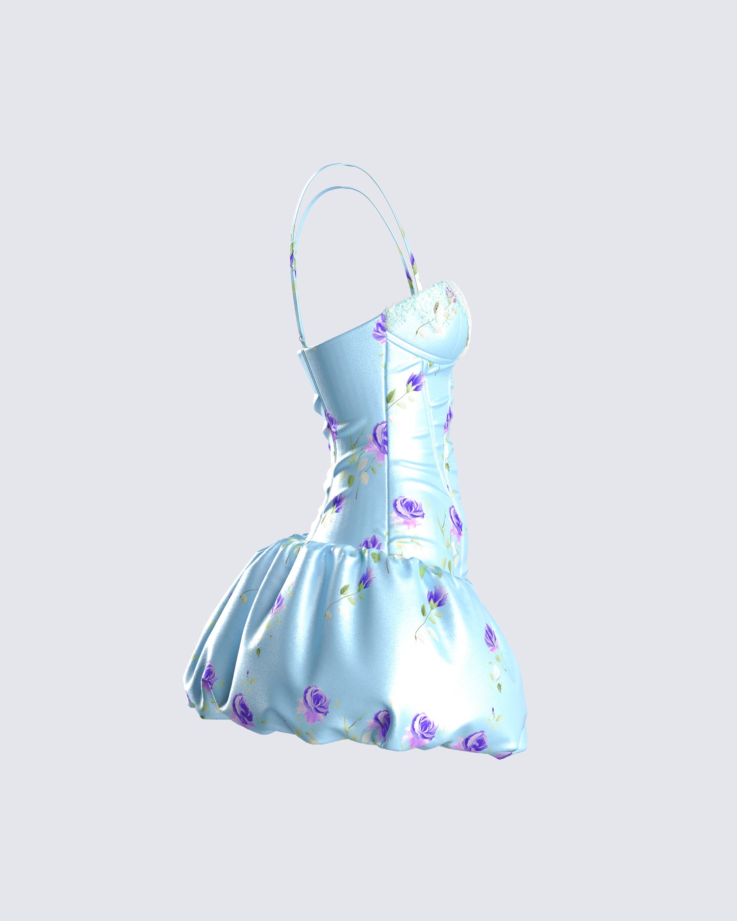 Tif Blue Satin Floral Bubble Dress