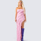 Blanche Pink Mesh Ruffle Dress model front