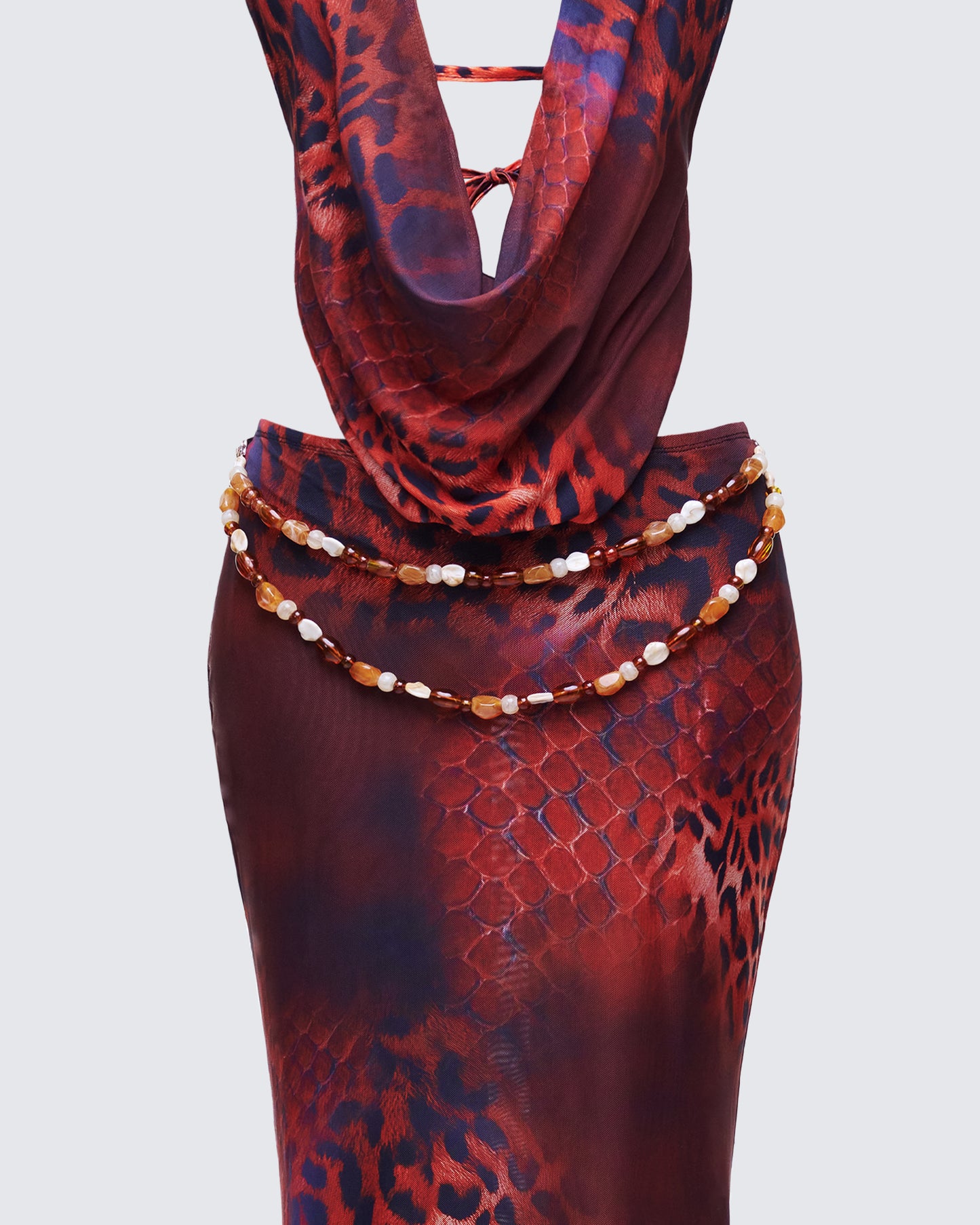 Neeve Red Mesh Bead Trim Maxi Dress