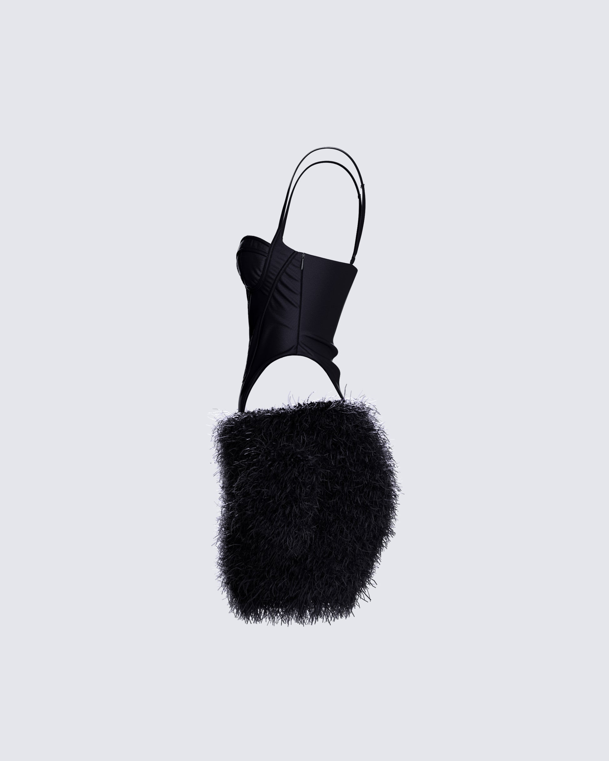 Fara Black Satin Faux Fur Set model front