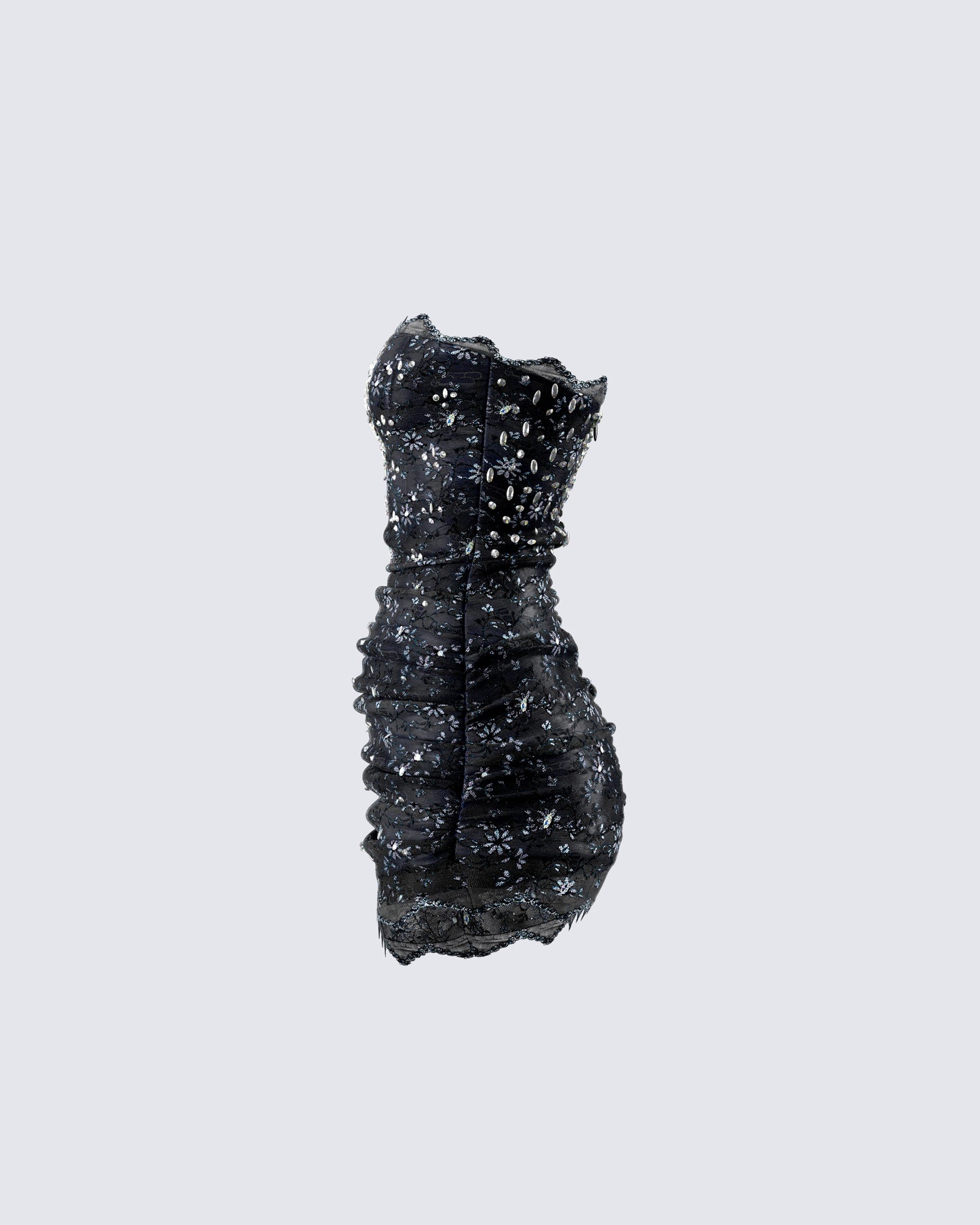 Clover Hand Beaded Rhinestone Black Mini Dress