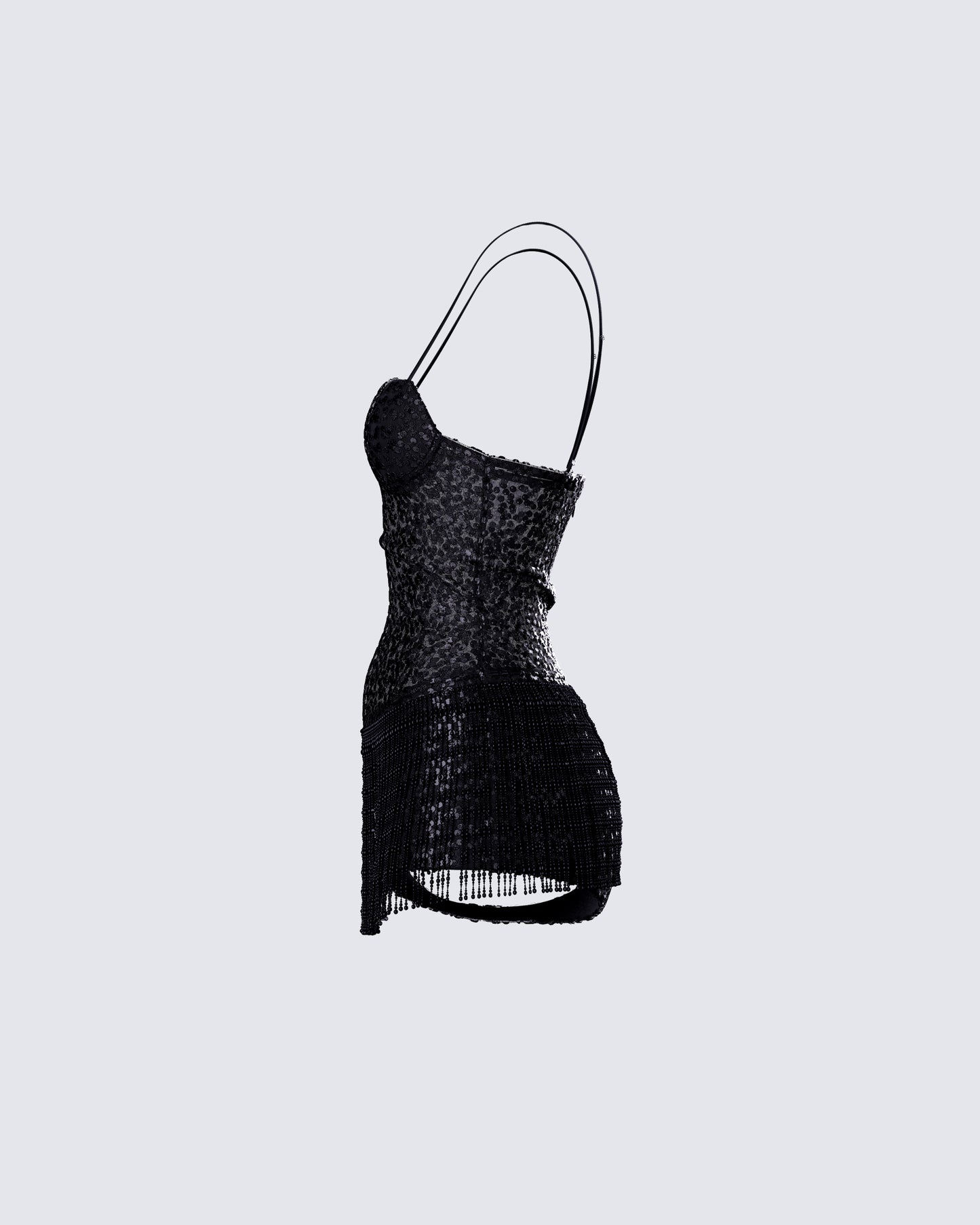 Andrina Black Sequin Fringe Romper