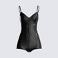 Aniyah Black Satin Romper product front