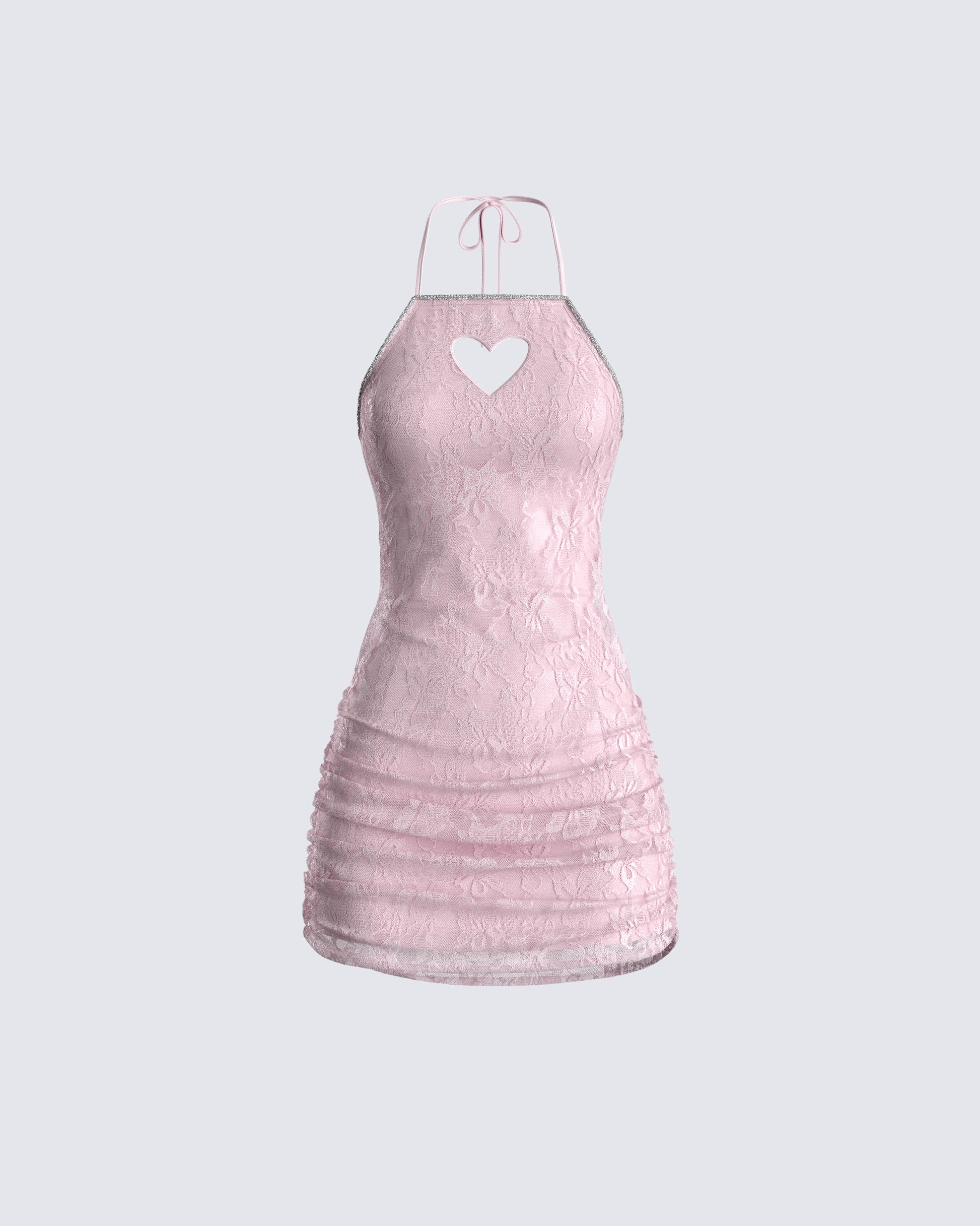 Micaela Pink Lace Heart Mini Dress product front