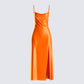 Alina Orange Satin Midi Dress product front