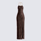 Claude Brown Satin Gown 3d product front