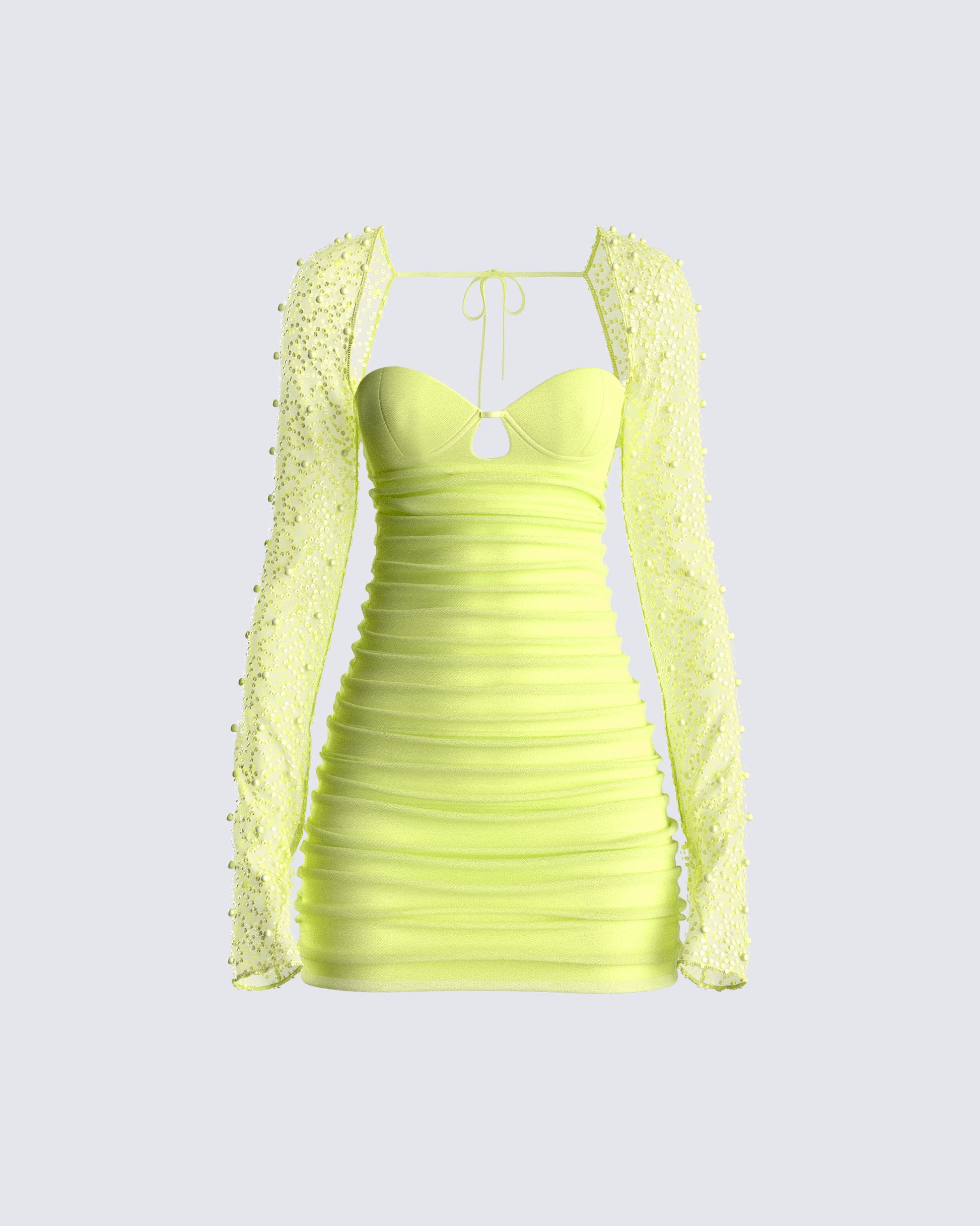 Eloise Lime Green Mesh Mini Dress 3d product front