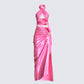 Alaina Pink Satin Maxi Dress 3d product front