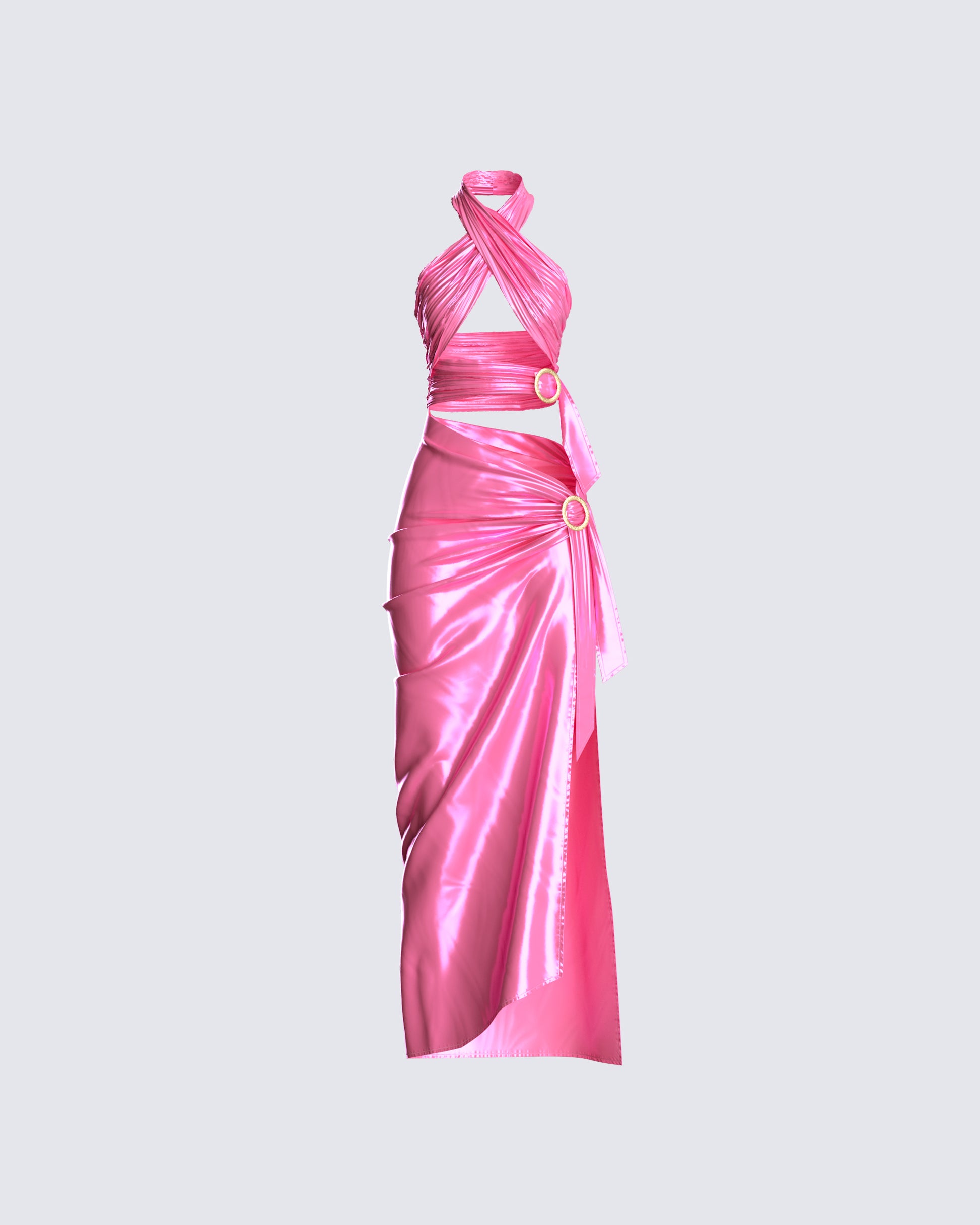 Alaina Pink Satin Maxi Dress 3d product front