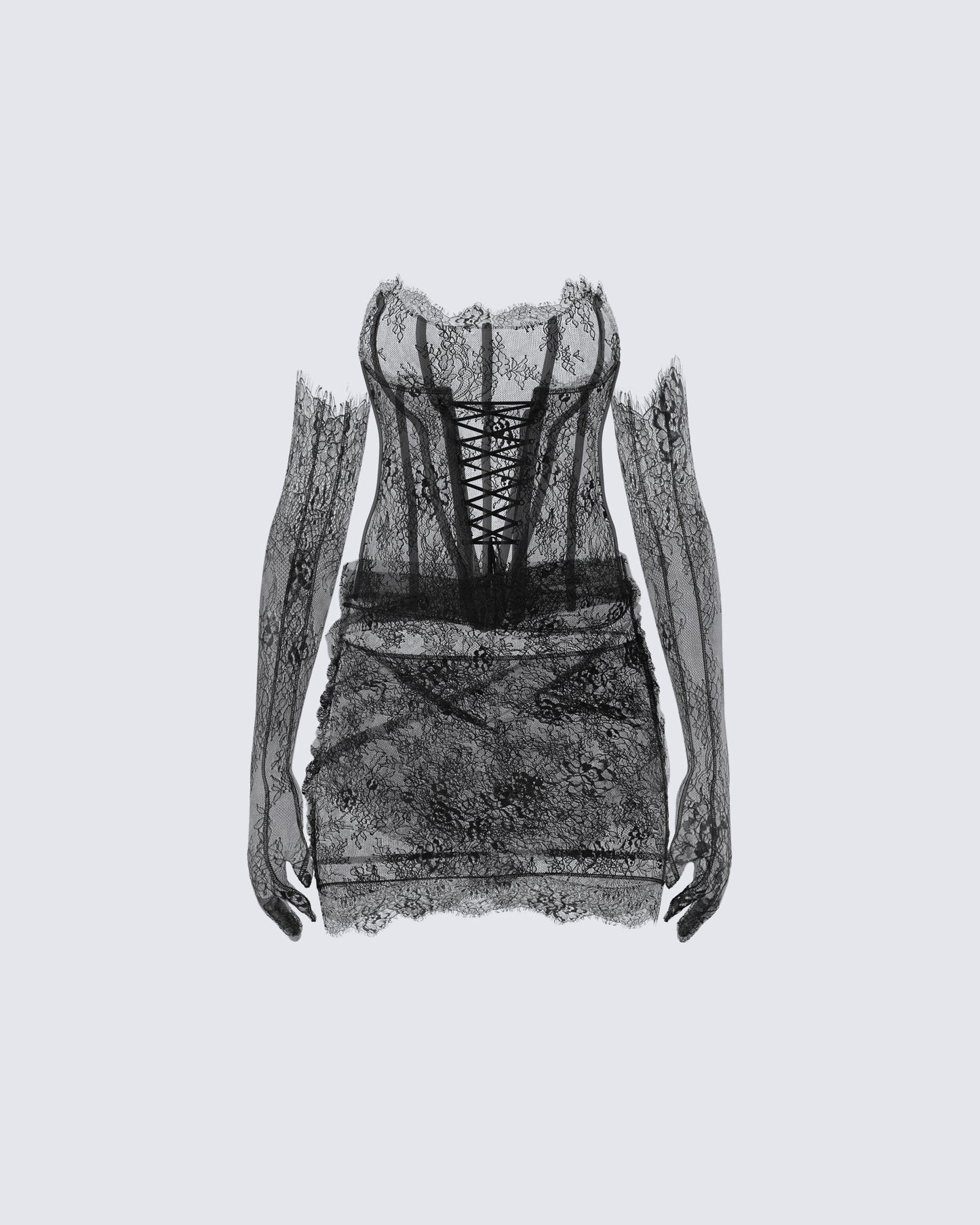 Devyn Black Lace Dress & Gloves 3d product front