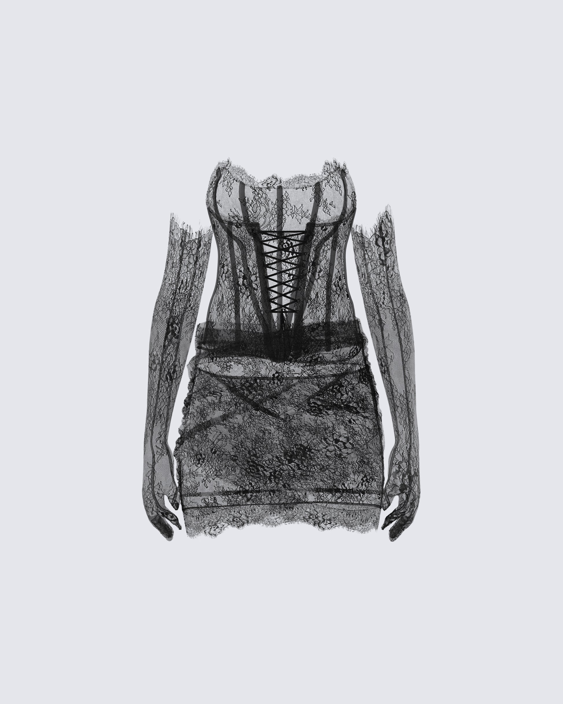 Devyn Black Lace Dress & Gloves 3d product front