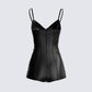 Aniyah Black Satin Romper