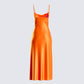 Alina Orange Satin Midi Dress
