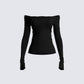 Leslie Black Off Shoulder Top 3d product front