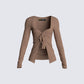 Abra Taupe Tie Front Top 3d product front