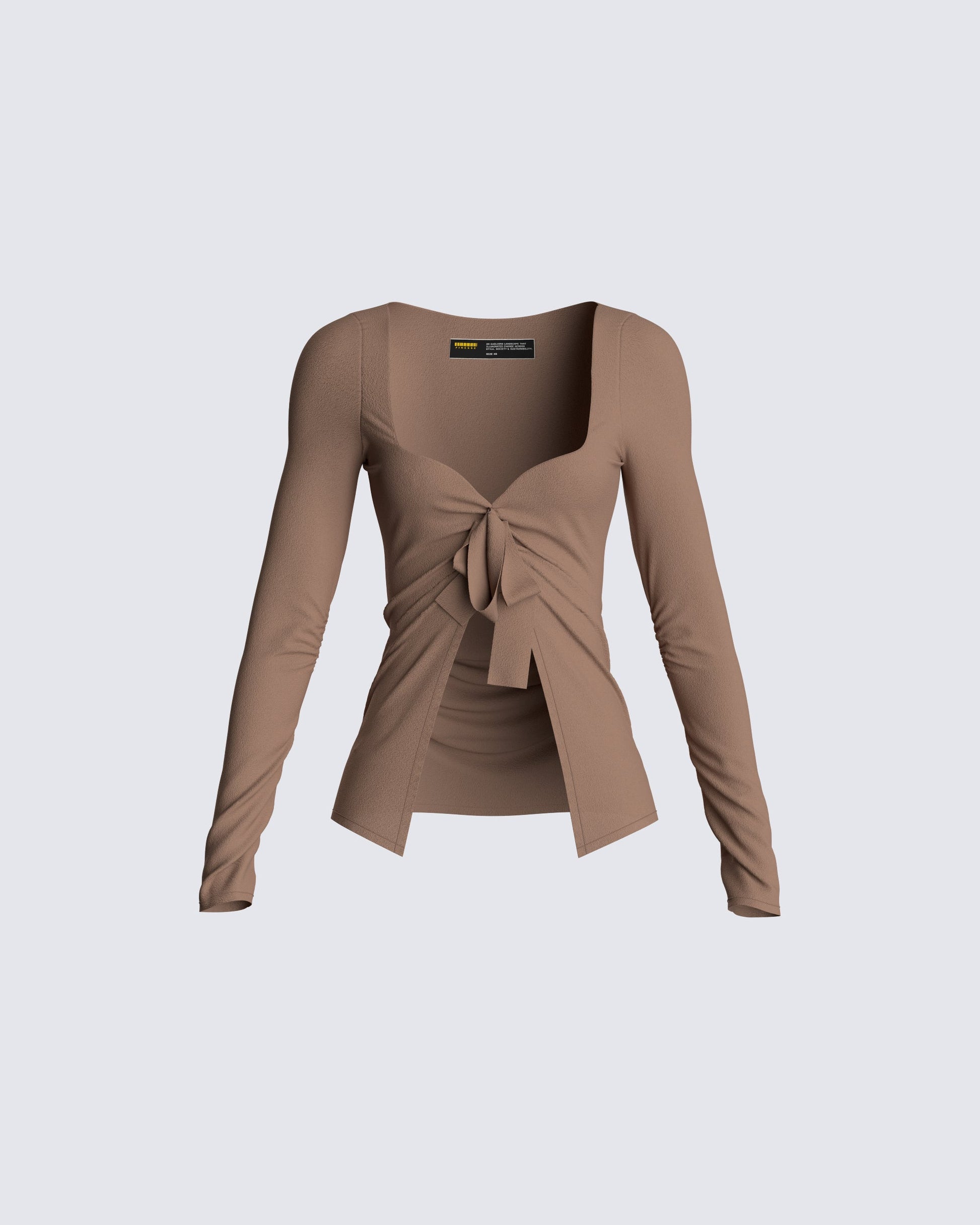 Abra Taupe Tie Front Top 3d product front