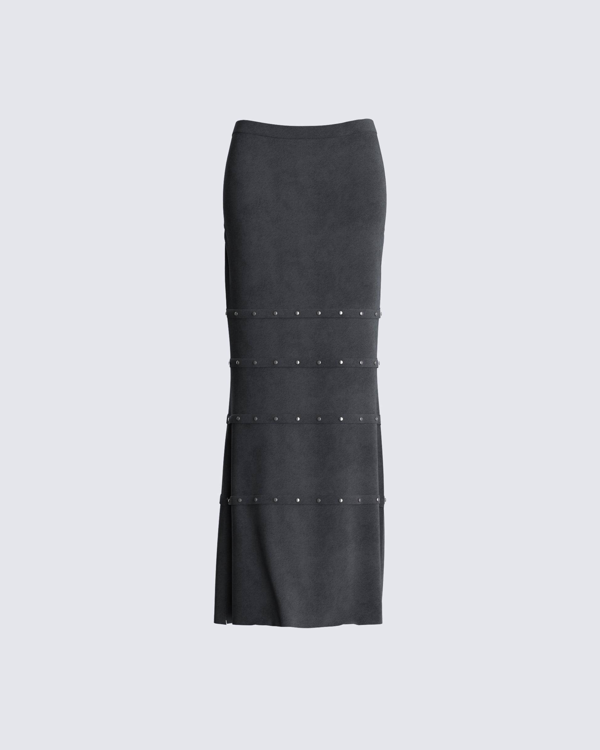 Ravi Grey Vegan Suede Maxi Skirt 3d product front