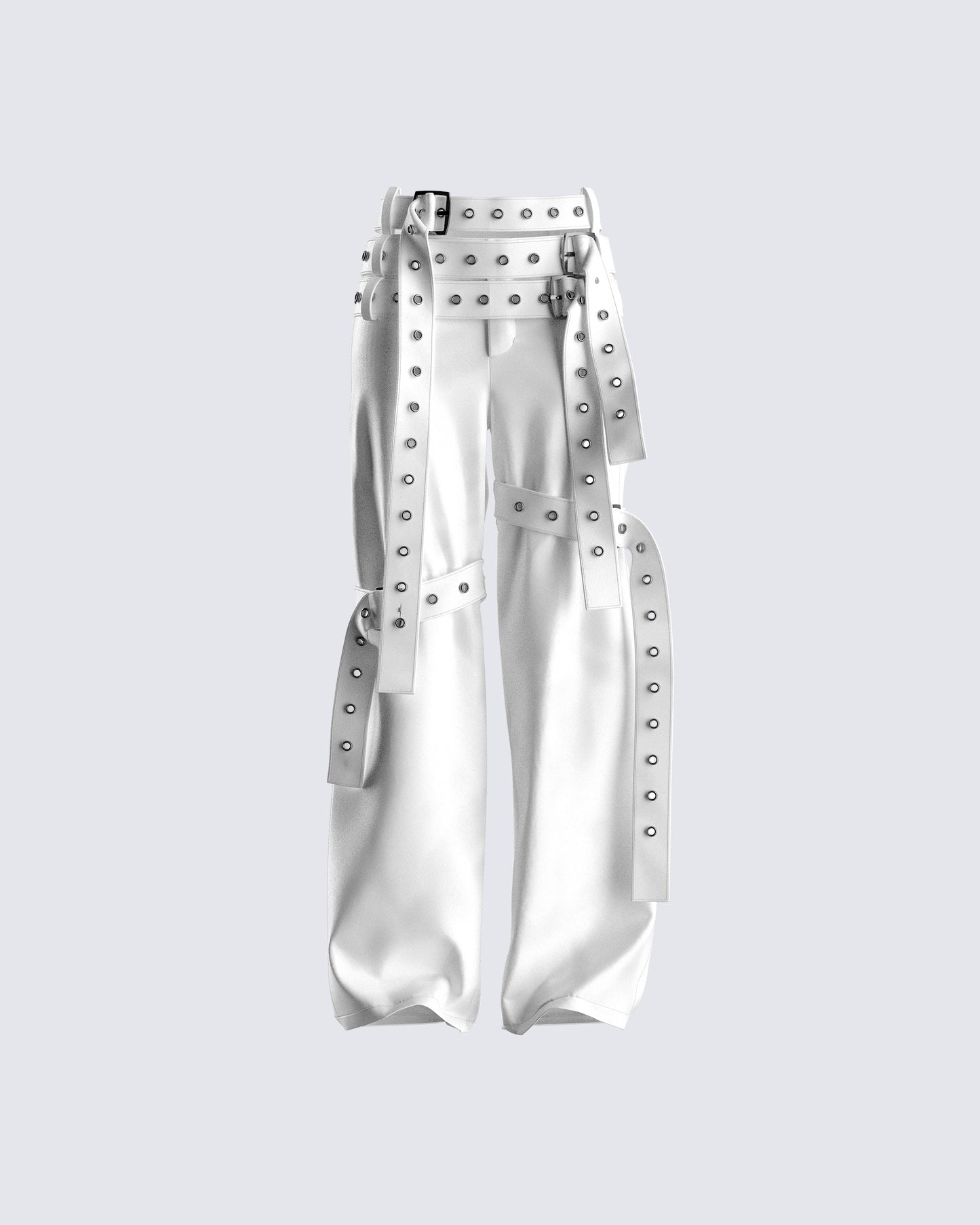 Pia White Vegan Leather Belt Pant 3d product front
