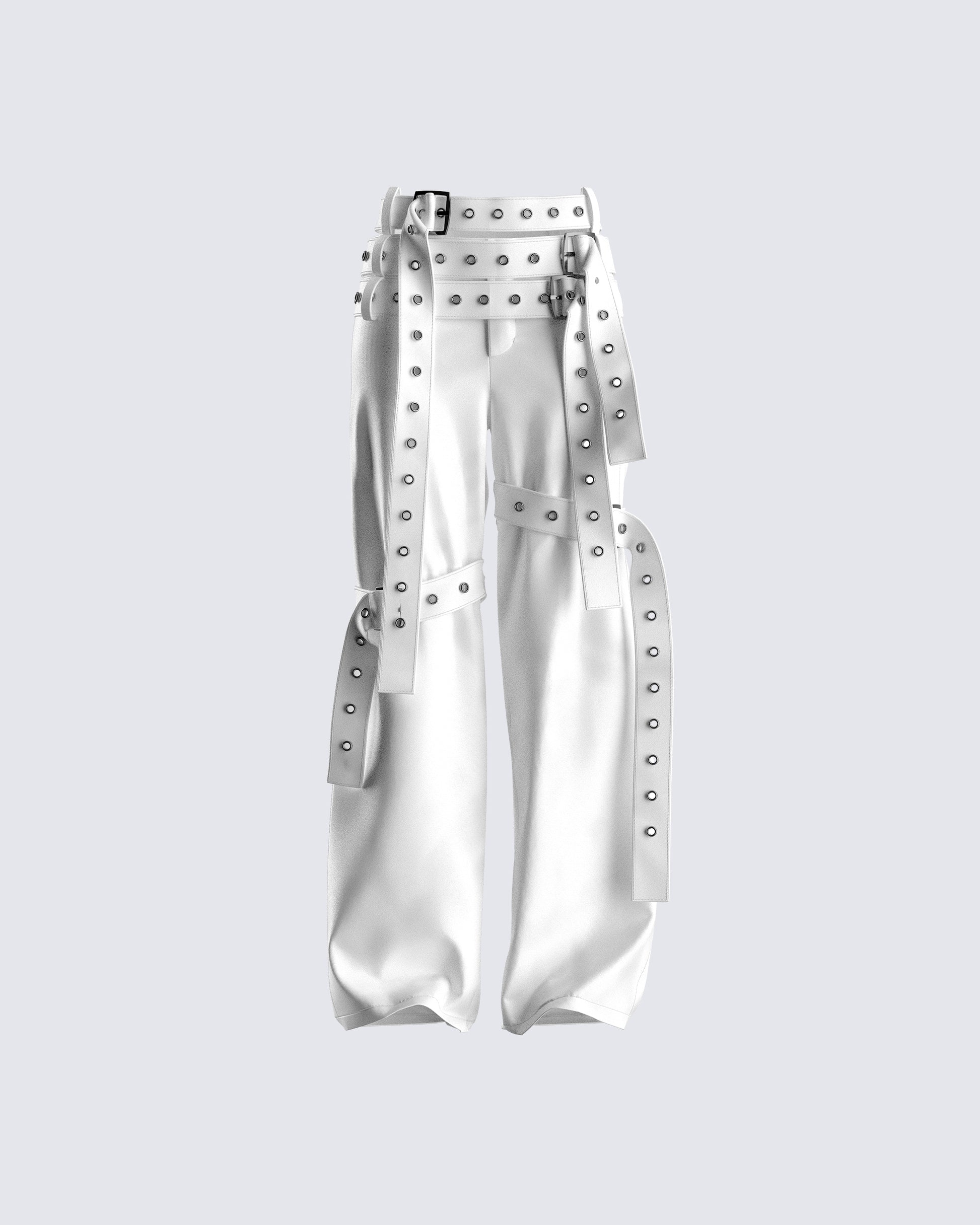 Pia White Vegan Leather Belt Pant 3d product front