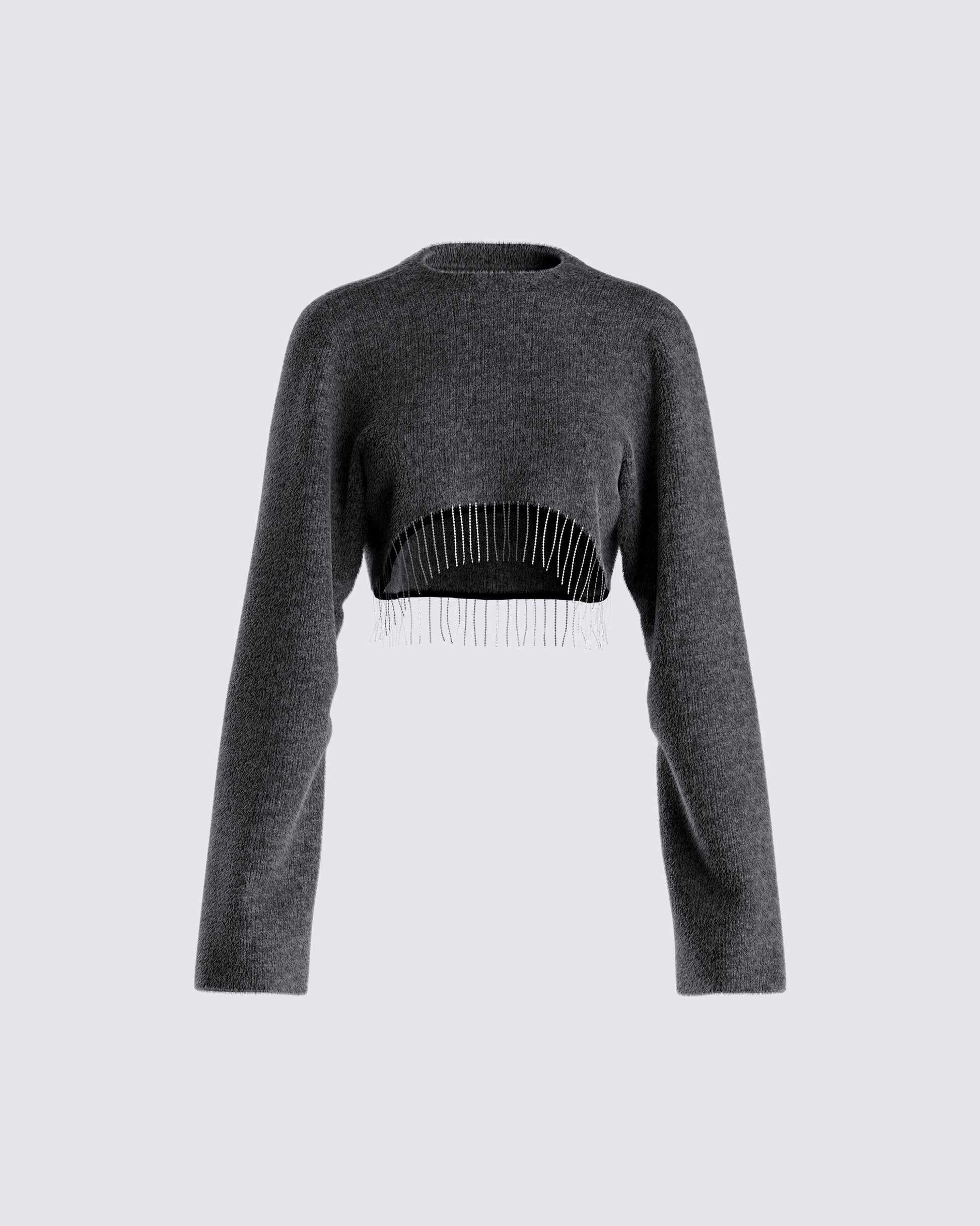 Josephine Grey Crystal Sweater Top 3d product front